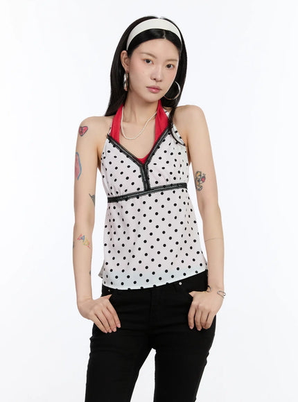 lace-trim-polka-dot-halter-top-ca507