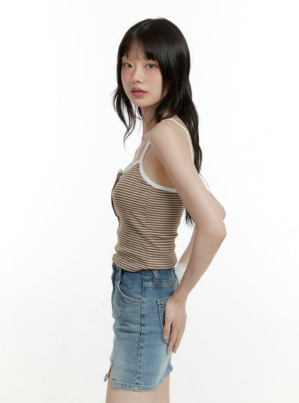 Striped Buttoned Crop Cami Top CF423