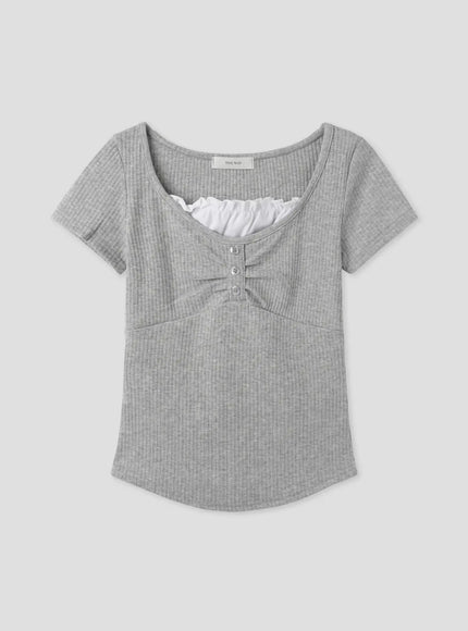 layered-lace-slim-fit-tee-iu526 / Gray