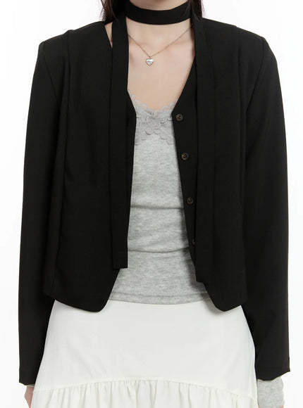 chic-u-neck-crop-jacket-with-scarf-cm505