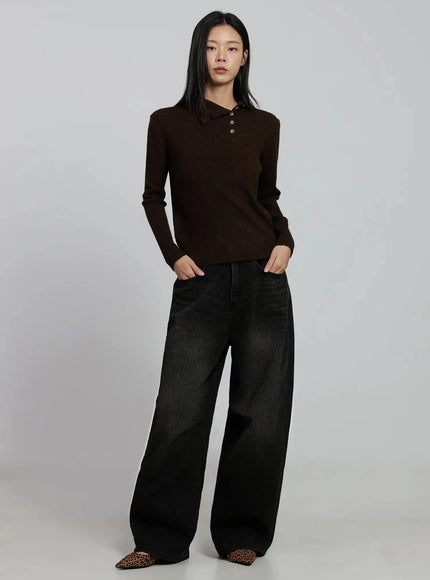 Button Detail High Neck Sweater IM520