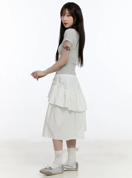 Scoop Neck Striped Lace Top CA503