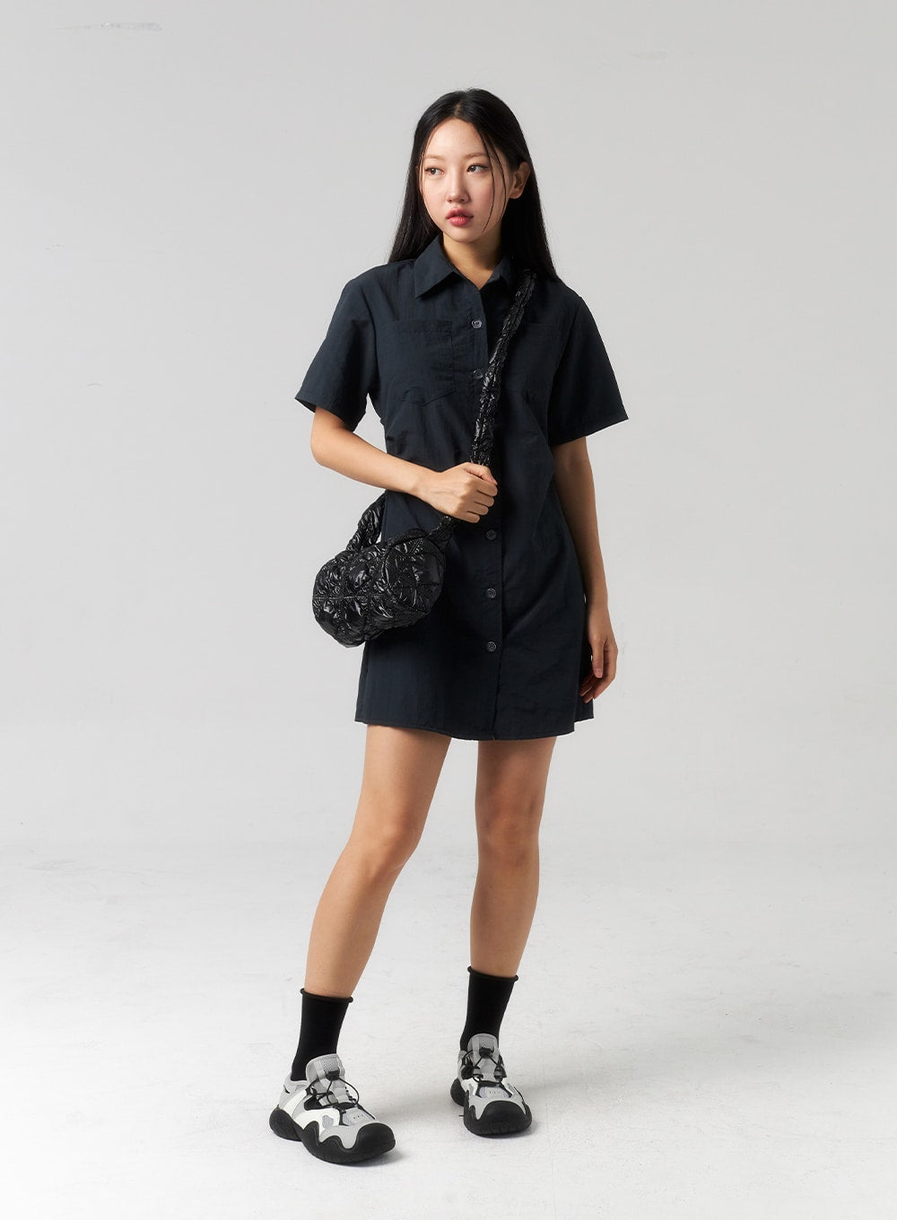 nylon-mini-shirt-dress-cu329