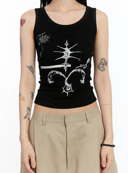 gothic-print-ribbed-tank-ca506