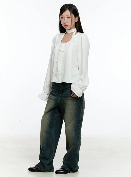 ruffled-chiffon-blouse-with-scarf-set-cs518