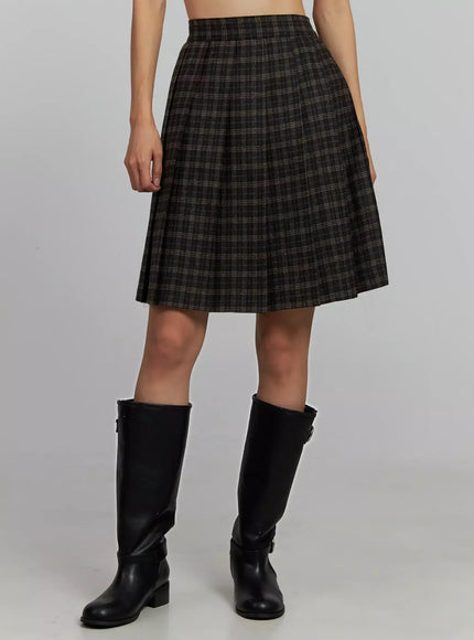 Plaid Pleated Midi Skirt IJ502