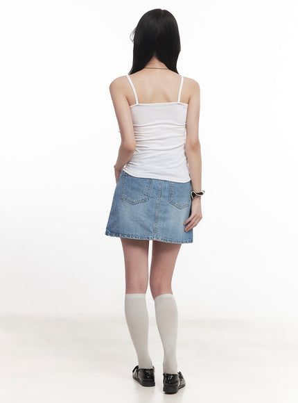 Washed Stitched Denim Mini Skirt CA511