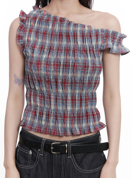 plaid-frill-one-shoulder-crop-top-cu519
