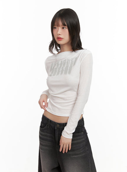 Graphic Slim-Fit Long-Sleeve Crop Top CJ501