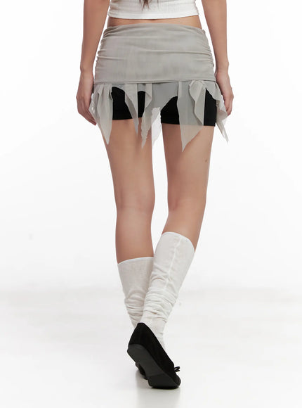 Sheer Frill Asymmetric Mini Skirt CL518