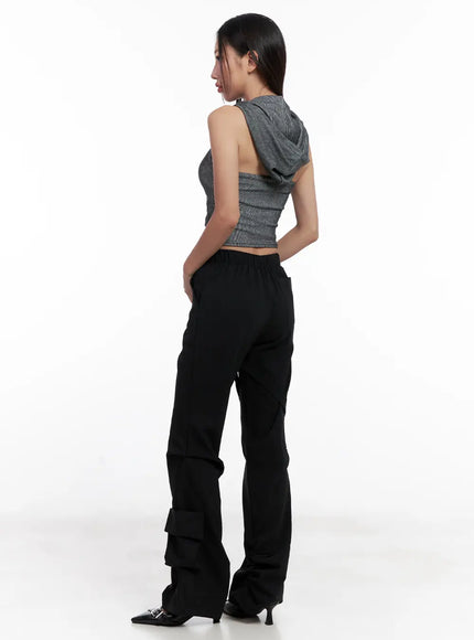 Ribbed Button Hoodie Crop Tank CL518