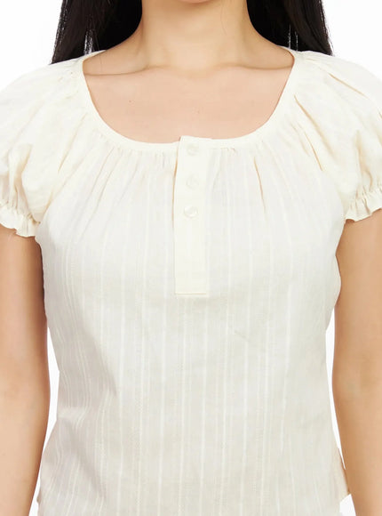 Vintage Puff Sleeve Lace Trim Blouse IA507