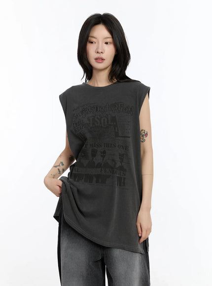 Oversized Pigment Print Sleeveless Top CA508