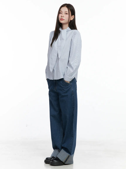 Striped Puff Sleeve Tie Blouse CO506