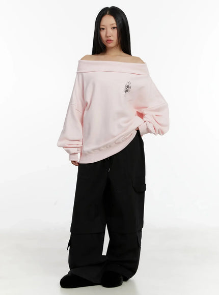 Off-Shoulder Graphic Sweatshirt ID525
