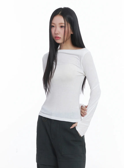 Fleeced Boatneck Long Sleeve Top CJ514
