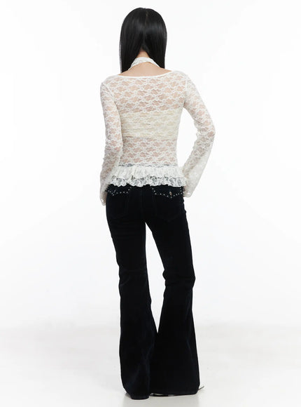 ruffle-lace-long-sleeve-top-scarf-set-cd529