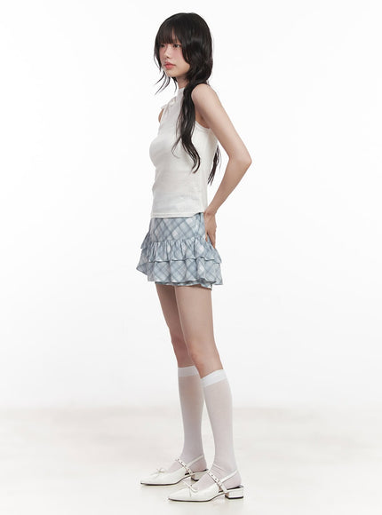 frill-plaid-print-mini-skirt-cy521