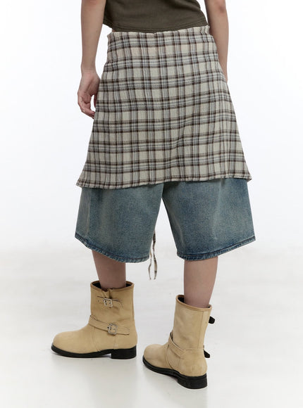 checkered-wrap-midi-skirt-cy530