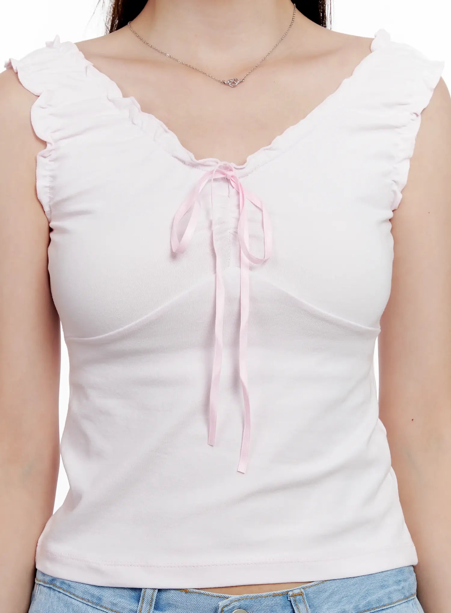 Shirred Ribbon 2-Way Sleeveless Top CL523