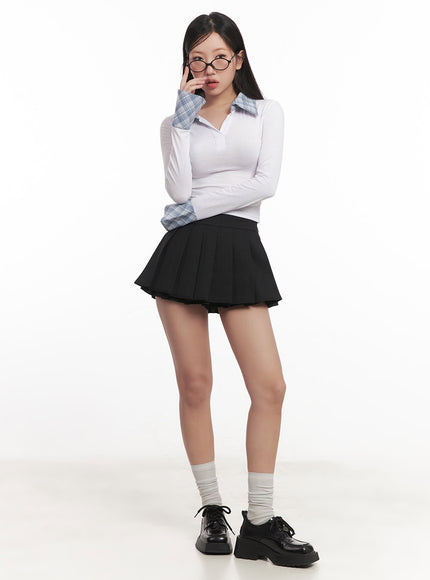 checkered-collar-long-sleeve-crop-top-cm531