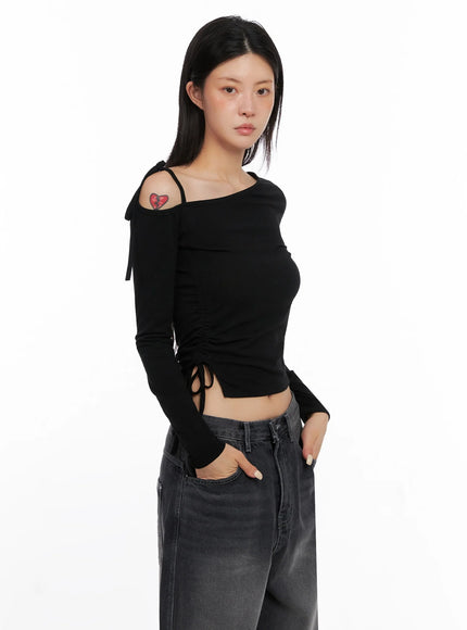 Asymmetric Off-Shoulder Long Sleeve Top IS515
