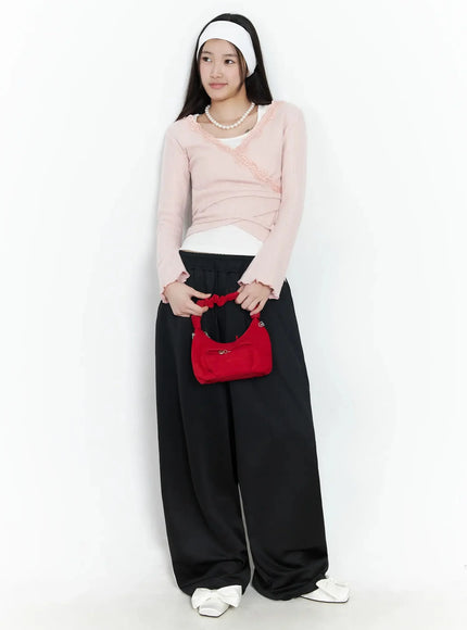 Lace Trim V-Neck Wrap Top IM506