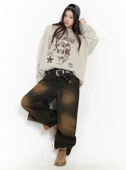 Ribbed Graphic Knit Hoodie IM502