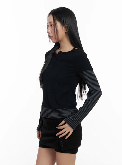 stripe-contrast-layered-long-sleeve-top-cj514