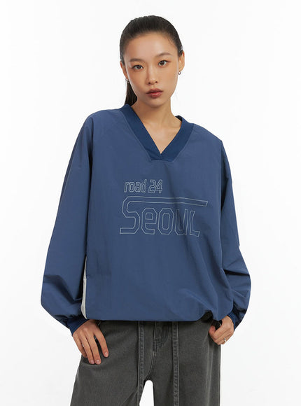 long-sleeve-loose-fit-nylon-v-neck-sweatshirt-io409