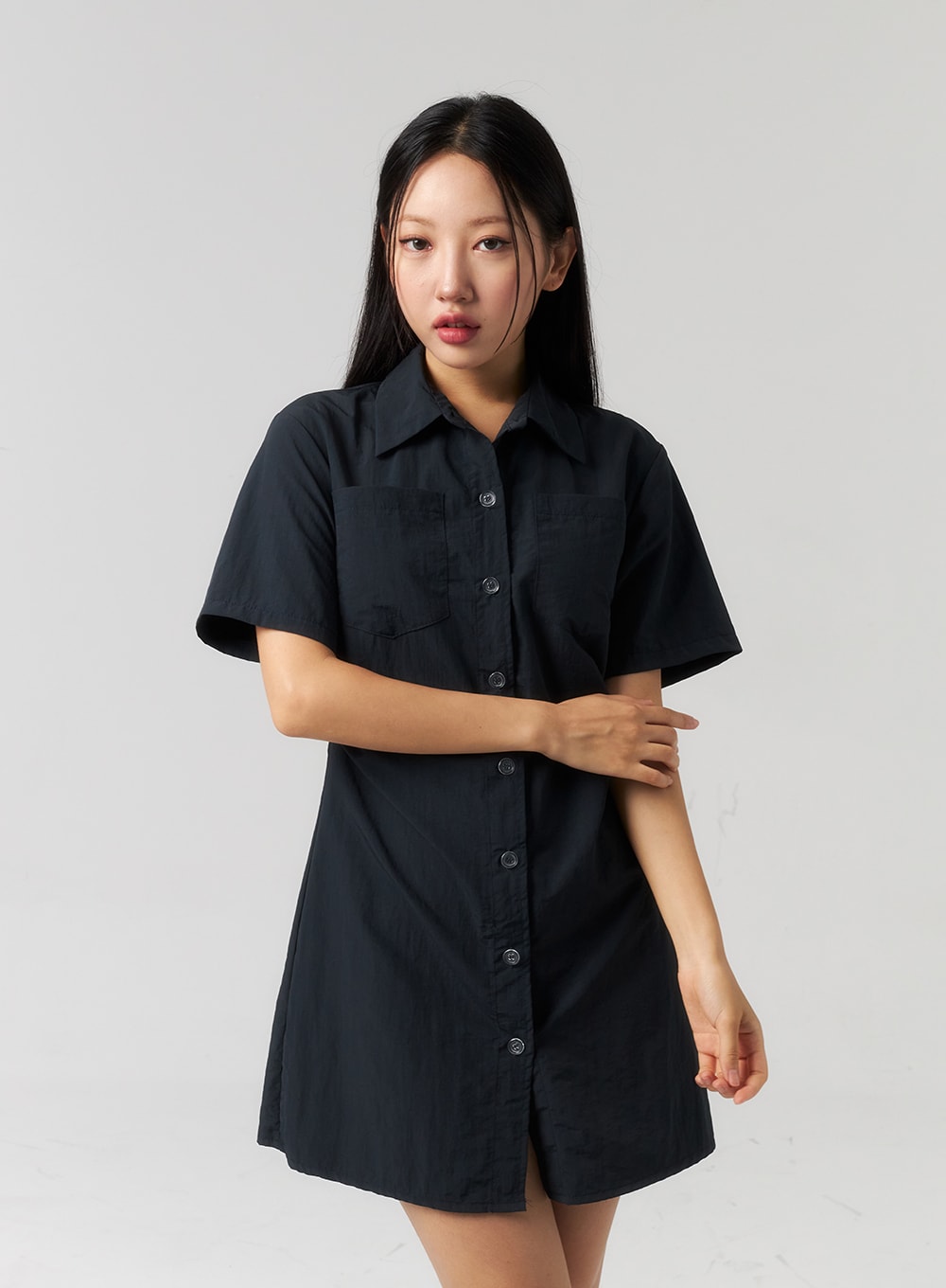nylon-mini-shirt-dress-cu329