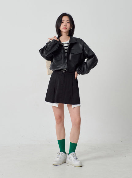Faux Leather Cropped Jacket OF301