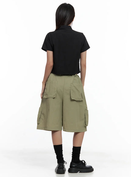 shirred-zip-nylon-short-sleeve-jacket-cl509