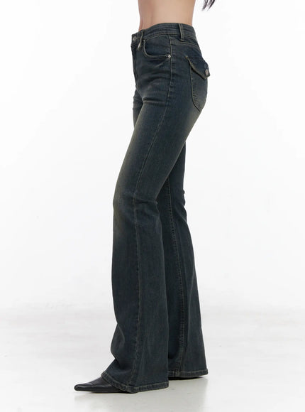 Hazel Button Washed Flared Jeans CN514