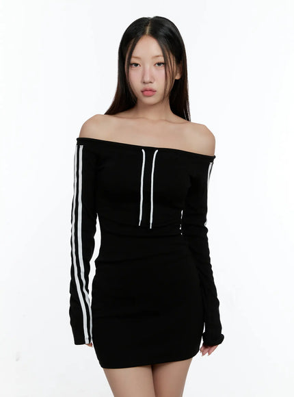 Sporty Off-Shoulder Knit Dress CS518