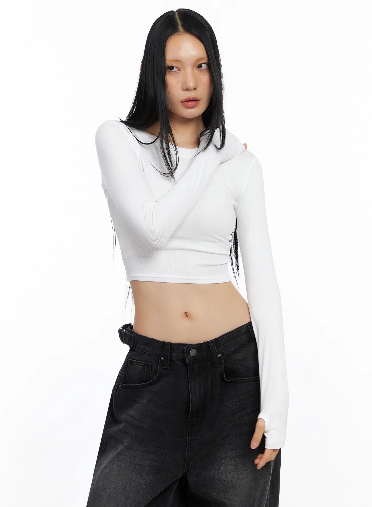 Ribbed Long Sleeve Crop Top IO517