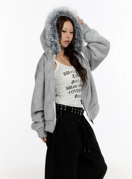Faux Fur Fleece Zip-Up Hoodie CN527