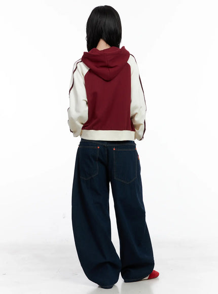 Two-Tone Zip-Up Crop Hoodie CS529