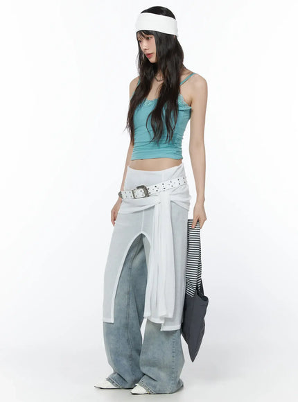 Layered Sheer Midi Wrap Skirt CA529
