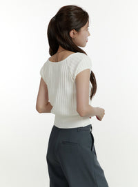 buttoned-slit-short-sleeve-cardigan-ou427