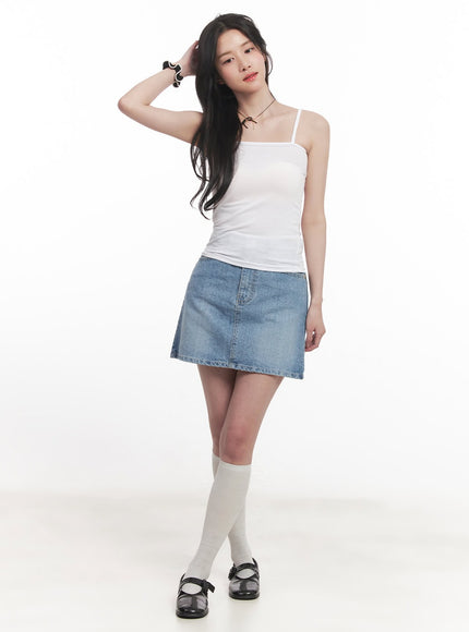 Washed Stitched Denim Mini Skirt CA511