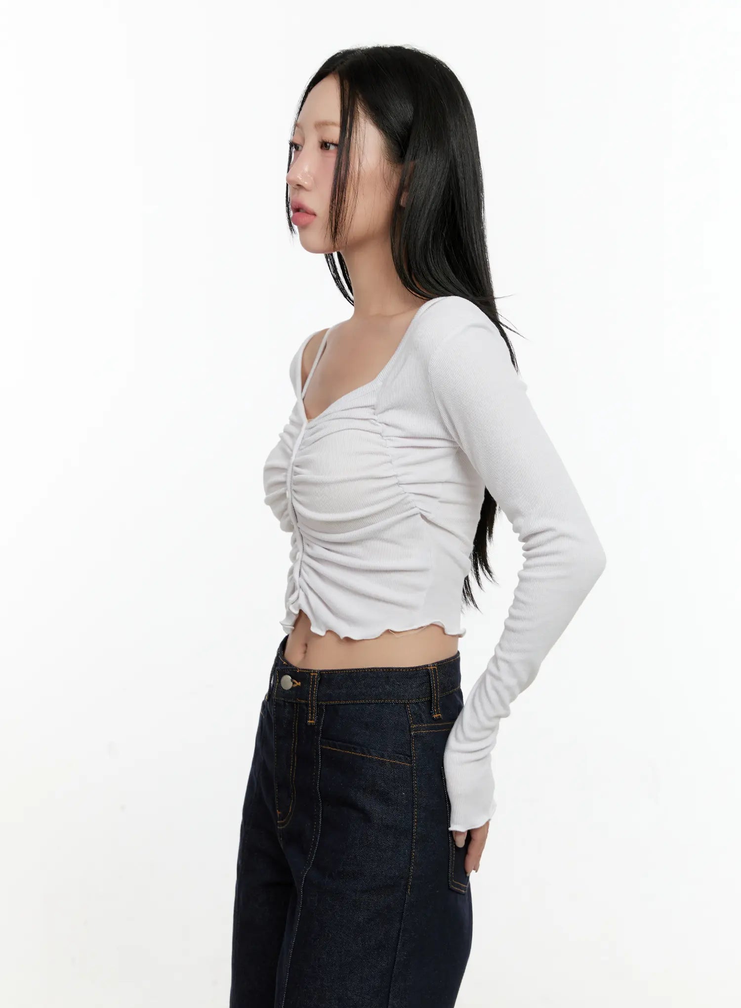 Off-Shoulder Ruched Long Sleeve Top CN506