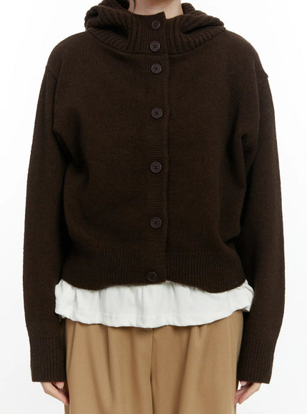 Button Hooded Knit Cardigan F502