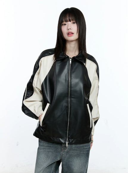 Two-Tone Faux Leather Jacket CG511