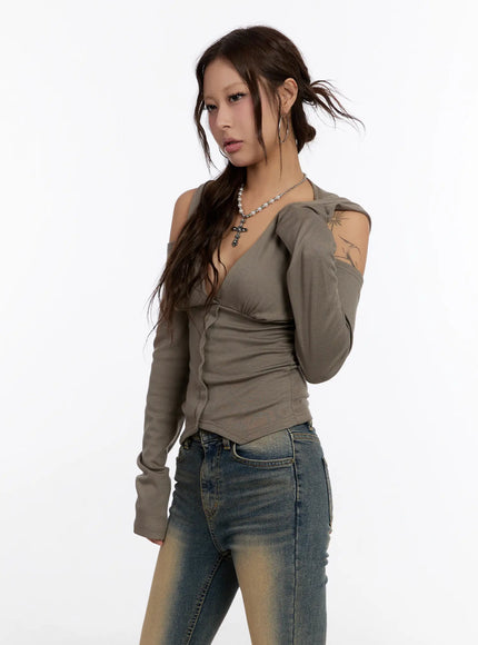 v-neck-cut-out-hooded-long-sleeve-top-cn527