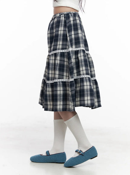 Plaid Ruffle Midi Skirt CO522