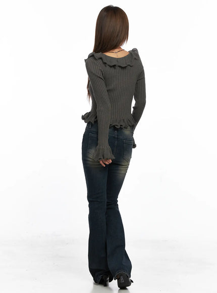 Ruffle Trim Slim-Fit Cardigan CO510