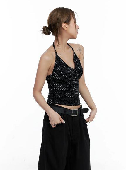 polka-dot-halter-v-neck-sleeveless-top-cl511