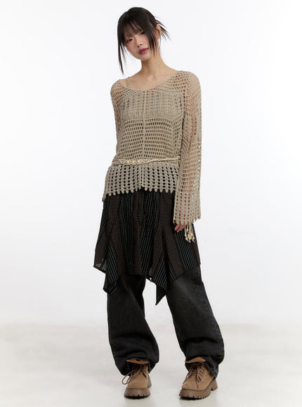 Mesh Knit Sweater with Belt and Tank Top CA508