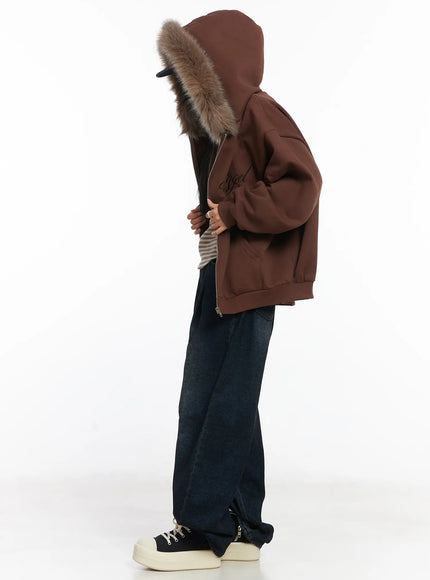 Oversized Faux Fur Fleece Zip-Up Hoodie CD529